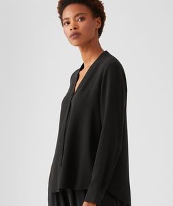 Eileen Fisher Silk Georgette Crepe V-Neck Shirt/Blouse Size Medium M